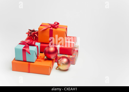 Festively wrapped Christmas gifts Stock Photo