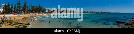 Panoramic of Surf Lifesaving contest, Manly Beach, Sydney, New South Wales, Australia, Pacific Stock Photo