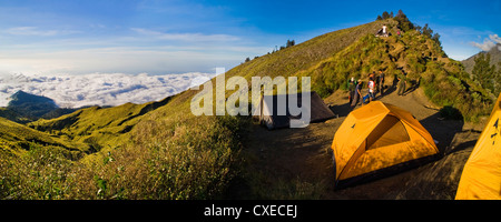 Camping above the clouds on Mount Rinjani, Lombok, Indonesia, Southeast Asia, Asia