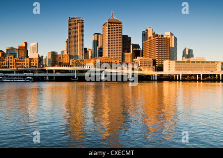Skyline of Brisbane in evening light. Stock Photo