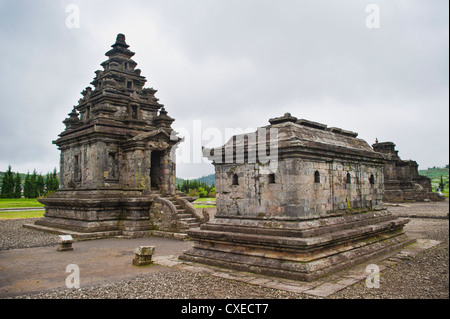 Temples at Candi Arjuna Hindu Temple Complex, Dieng Plateau, Central Java, Indonesia, Southeast Asia, Asia Stock Photo