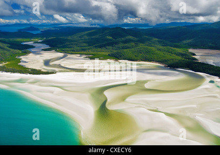 Aerial shot of Whitsunday Island's colourful Hill Inlet.