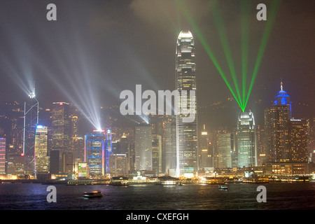 Symphony of Lights Laser show on Hong Kong Island, Hong Kong, China. Stock Photo