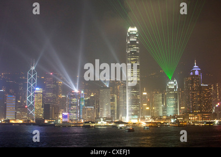 Symphony of Lights Laser show on Hong Kong Island, Hong Kong, China. Stock Photo