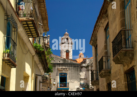 Havana street with Cathedral in distance Stock Photo