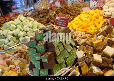 British Fudge Company marketing fudge, truffle, cake, nougat, etc. at Gammeltorv on the pedestrian street Stroeget in Copenhagen Stock Photo