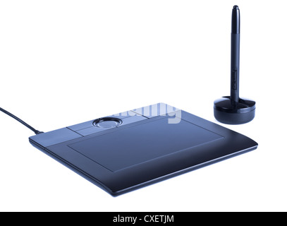 blue drawing tablet with pen Stock Photo