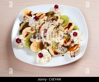 fruit salad with nut and icecream Stock Photo