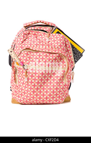 Backpack with school supplies on a white background Stock Photo