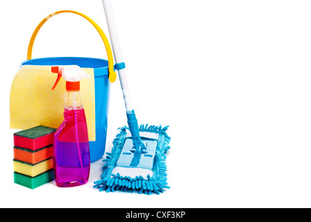 Mop and bucket. Isolated on white background Stock Photo