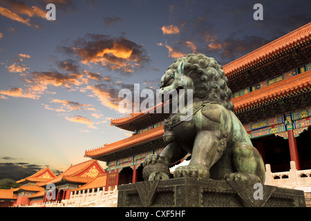 the forbidden city with sunset glow in beijing Stock Photo