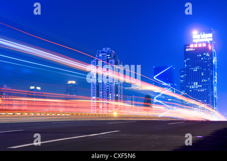 light trails on the highway Stock Photo