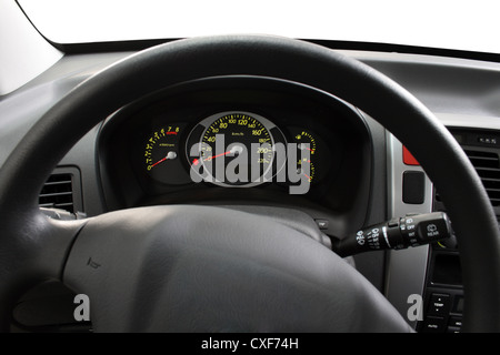 Renault Duster salon. Interior design, dashboard, speedometer, tachometer  and steering wheel inside the car. The car is produced by the French  company Stock Photo - Alamy