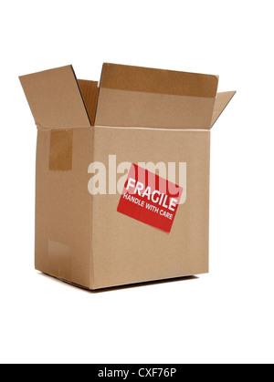 Brown packing box with fragile sticker Stock Photo