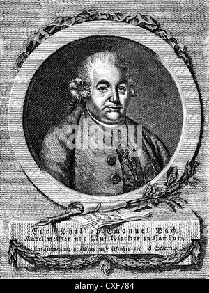 Carl Philipp Emanuel Bach, 1714 - 1788, a German composer of the Baroque, Stock Photo