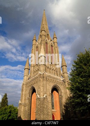 The tower steeple of the Parish Church of St John the Evangelist in Bury St Edmunds. Stock Photo