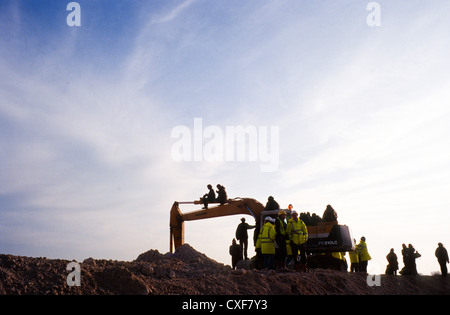 Twyford down road protest , the first digger diving actions M3 extension Winchester. Stock Photo