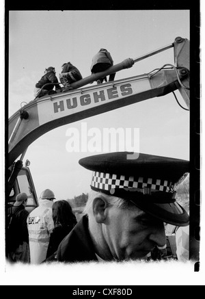 Twyford down road protest , the first digger diving actions M3 extension Winchester. Stock Photo