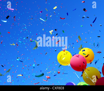 multicolored balloons and confetti in the city festival #5 Stock Photo