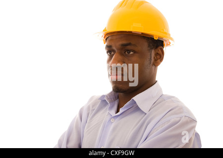 African worker with a serious expression isolated on white Stock Photo