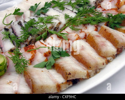 traditional simple ukrainian food: salted fresh lard (salo) Stock Photo