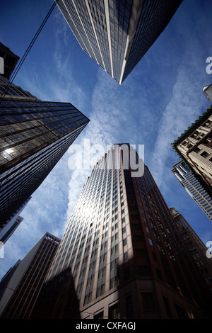 Groundview (looking up) of skyscrapers in the financial district of Manhattan, New York Citty Stock Photo