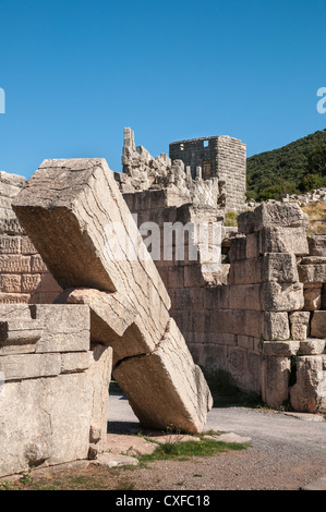The massive stone remains of the Arcadia gate at ancient Messene (Ithomi), Messinia, Southern Peloponnese, Greece Stock Photo
