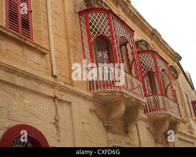 Nice red balconies in Valletta Stock Photo