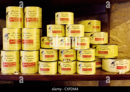 Foie gras and local titbits displayed for sale Sarlat le Caneda Perigord France Stock Photo