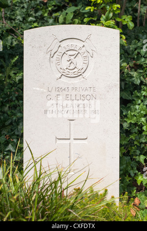 The grave of Private George Edwin Ellison; believed to be the last UK casualty of the First World War. Stock Photo