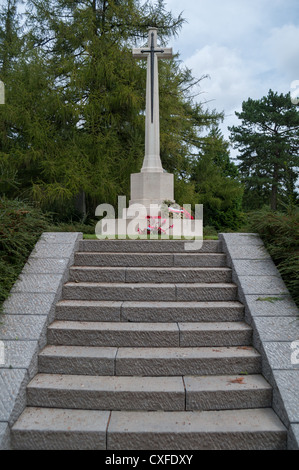 The Cross of Sacrifice at St Symphorien Military Cemetery in Belgium. Stock Photo