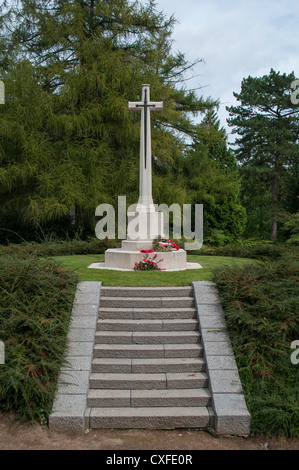 The Cross of Sacrifice at St Symphorien Military Cemetery in Belgium. Stock Photo