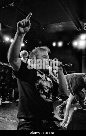 black and white photo of a Jello Biafra and the Guantanamo School of Medicine concert in the Knitting Factory in New York City Stock Photo