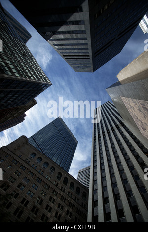 Groundview (looking up) of skyscrapers in the financial district of Manhattan, New York Citty Stock Photo