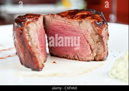 Filet mignon, char-grilled to medium rare Stock Photo