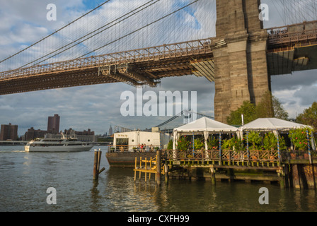 New York City, NY, USA, DUMBO American Restaurant, on Hudson River, 'The River Cafe' in Brooklyn, Gentrification of city areas in US Stock Photo