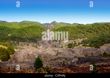 Barranco de las Angustias lava river from Caldera Taburiente in La Palma Stock Photo