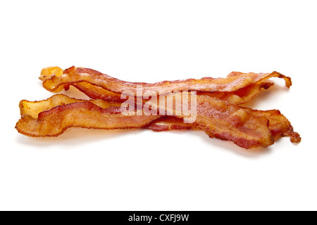 Slices of fried bacon on a white background Stock Photo