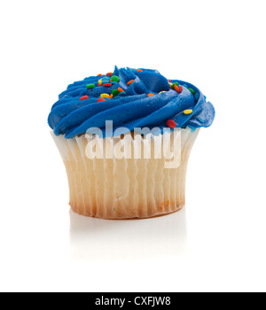 Blue iced Cupcake on a white background Stock Photo
