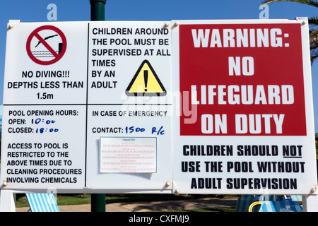 No lifeguard on duty swimming pool sign Stock Photo