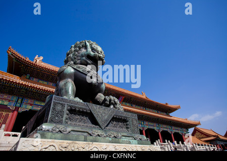 Lion statue in Forbidden City. Stock Photo