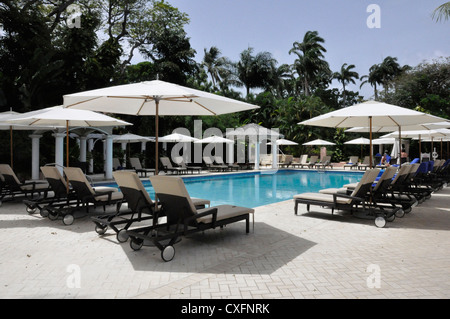 Royal Pavilion Barbados pool area vacation blissful Stock Photo