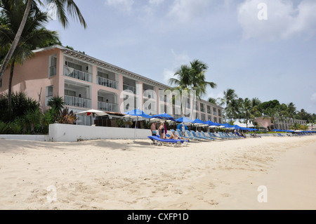 Tropical beach Royal Pavilion Barbados, bright sunshine Stock Photo