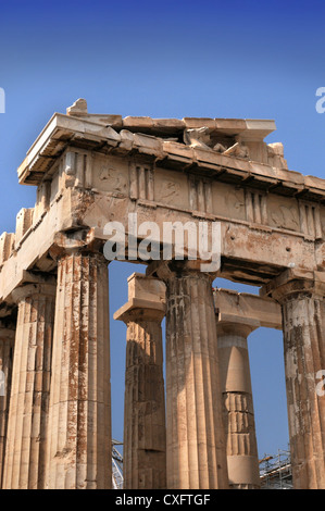 Detail of the pediment of the Parthenon temple undergoing restoration on the Acropolis in Athens, Greece Stock Photo
