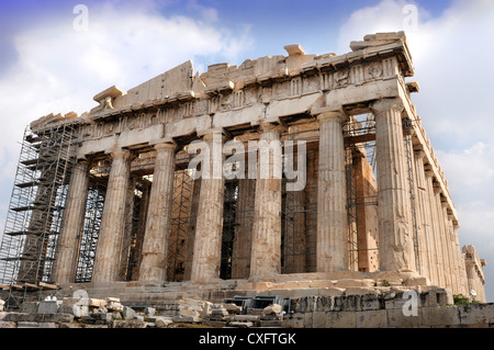 The Parthenon temple undergoing restoration on the Acropolis in Athens, Greece Stock Photo