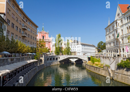 The Franciscan Church of the Annunciation, Triple Bridge, Ljubljana, Slovenia Stock Photo