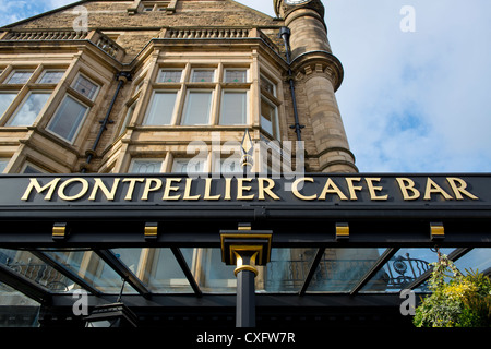 Montpellier Cafe Bar signage, part of Betty's Tea Rooms in Harroagte, West Yorkshire. Stock Photo