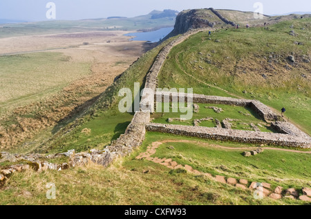The remains of Milecastle 39, also known as Castle Nick, on Hadrian's Wall at Crag Lough, Northumberland. Stock Photo