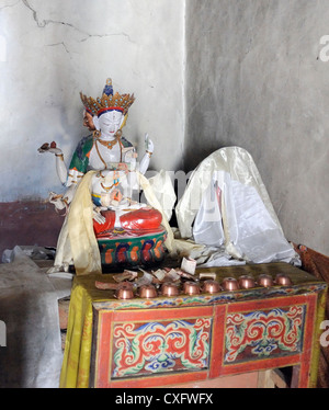 Shrine with offerings. Namgyal Tsemo Gompa, Leh, Ladakh, Republic of India.