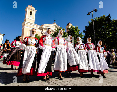 Women wearing a traditional Sardinian costume at the religious feast Sagra del Redentore Nuoro Sardinia Italy Stock Photo